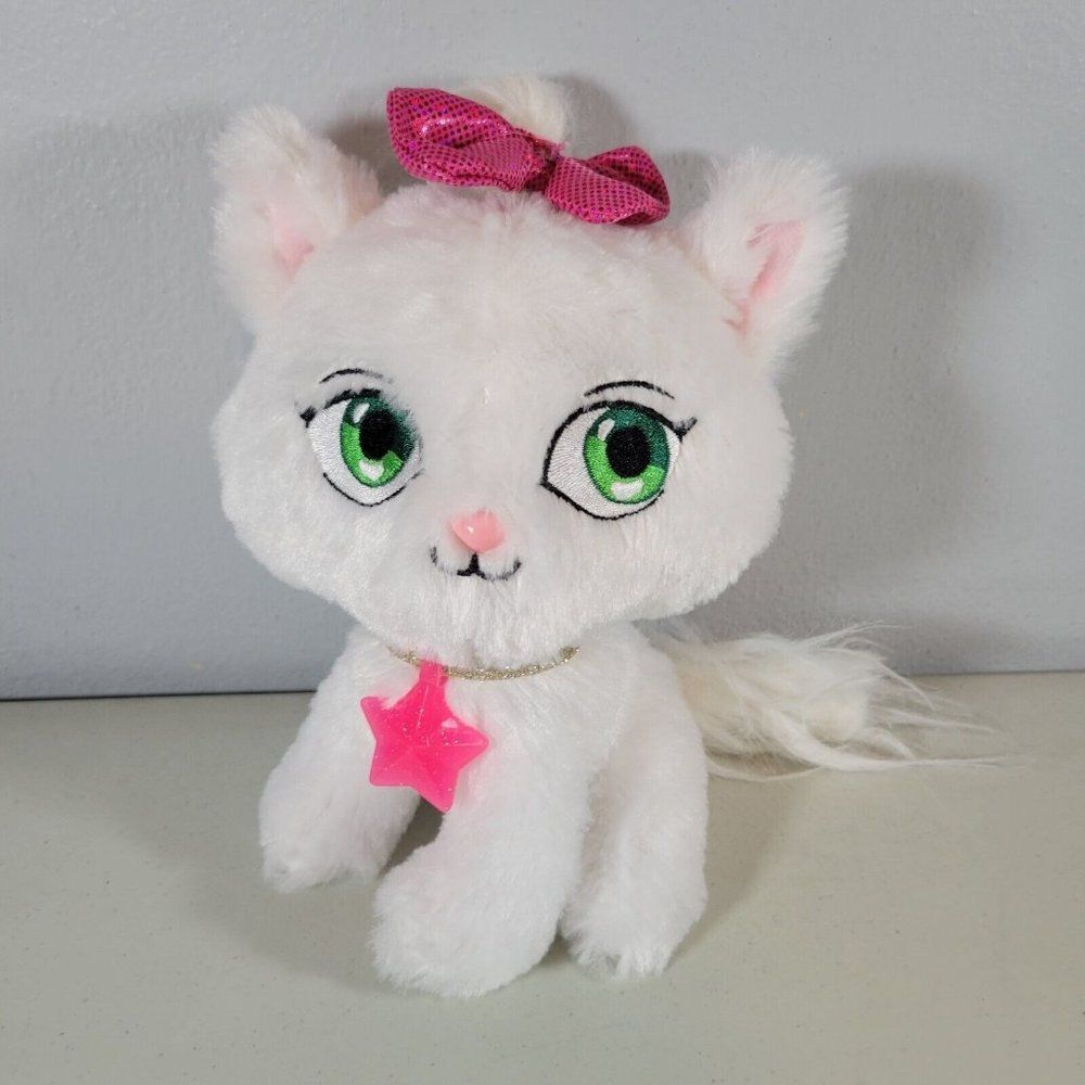 Kidz Delight White Princess Cat Plush with Star Necklace and Bow 8" Tall